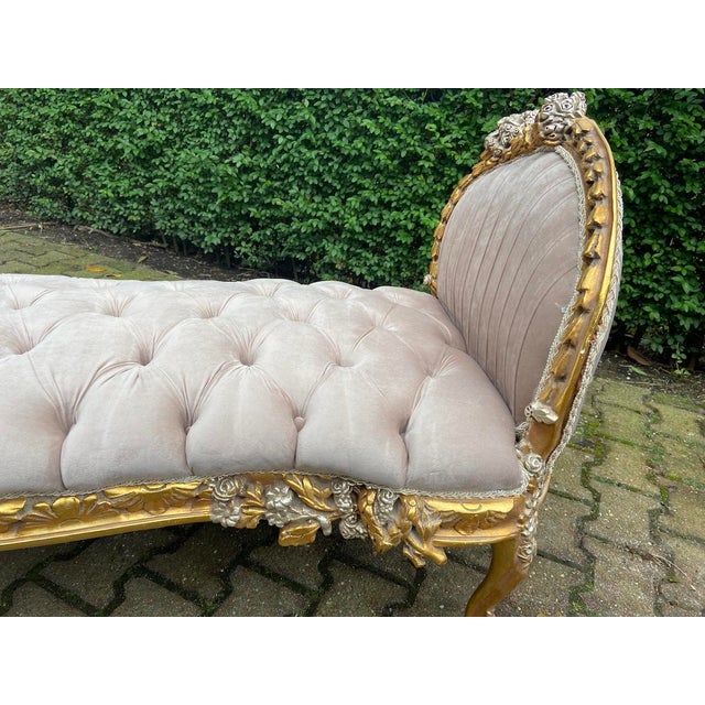 French Late 20th C French Louis XVI Gold Beech Tan Velvet Sofa Settee For Sale - Image 3 of 13