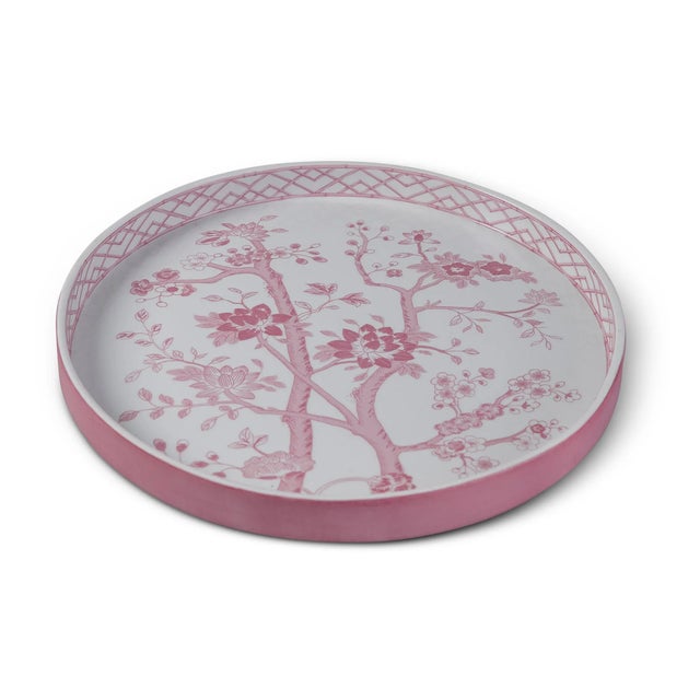 Port 68 Jardin Blush Chinoiserie Round Tray For Sale - Image 4 of 4