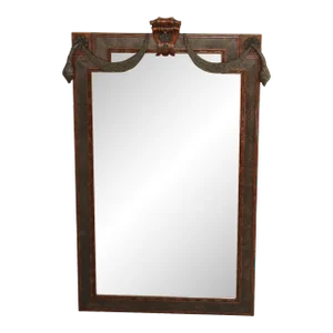 Early 21st Century LaBarge Renaissance Style Mahogany And Bronze Swag Wall Mirror