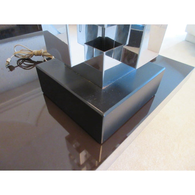 1970s Curtis Jere Mid-Century Stacked Chrome Geometric Skyscraper Lamp For Sale - Image 9 of 13