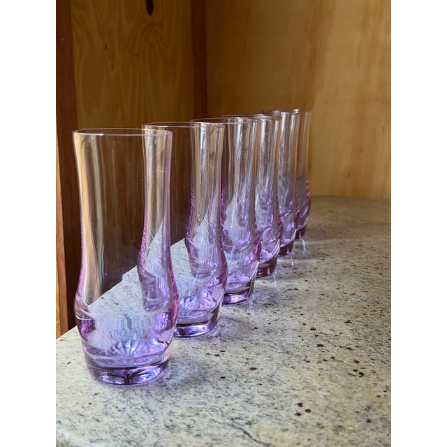 Mid-Century Neodymium Alexandrite Glass Highball Tumblers Set of 6, 1970, Set of 6 For Sale - Image 9 of 13