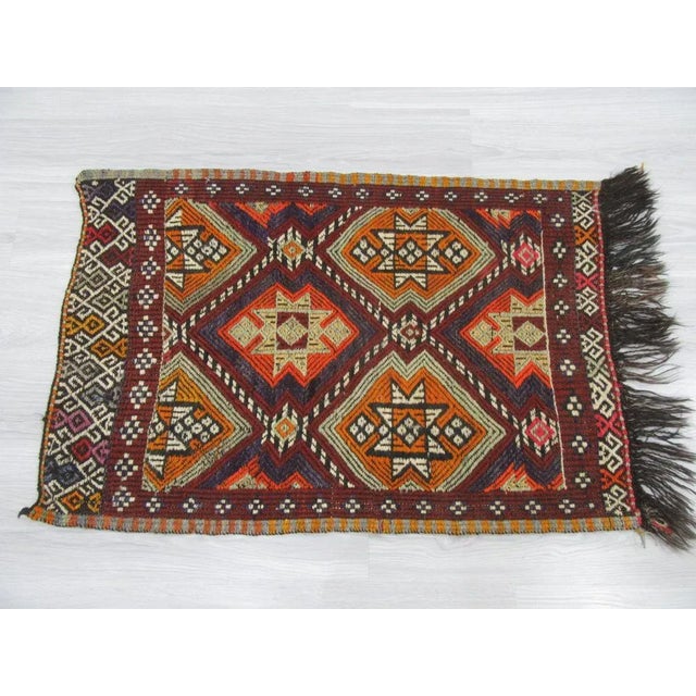 Mid-Century Modern 1960s Turkish Embroidered Small Kilim Rug For Sale - Image 3 of 6