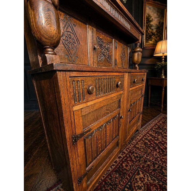 Wood Antique Arts & Crafts Carved Quarter-Sawn Oak Sideboard Dresser For Sale - Image 7 of 12