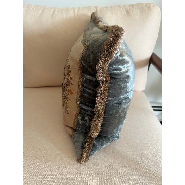 Vintage Rare Tree of Life Velvet Pillow With Antique Embroidered Appliqué For Sale - Image 4 of 7