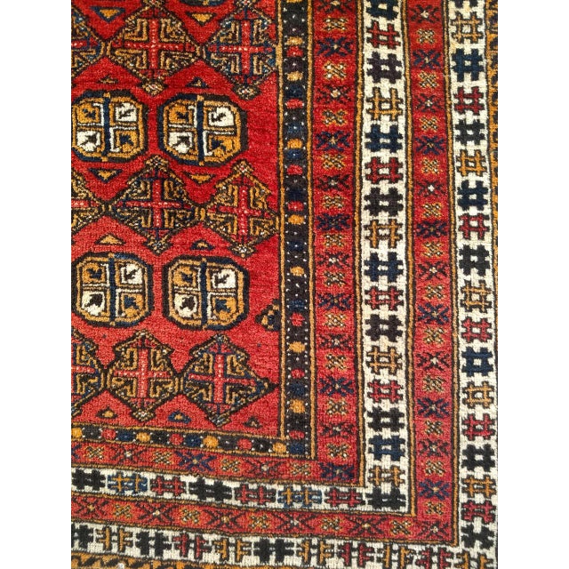 Vintage Turkmen Area Rug with Geometric Medallions Design in Red For Sale In Chicago - Image 6 of 9