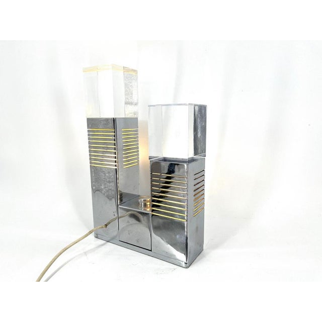 1970s Vintage Chrome and Acrylic Glass Table Lamp attributed to Gaetano Missaglia, 1970s For Sale - Image 5 of 13