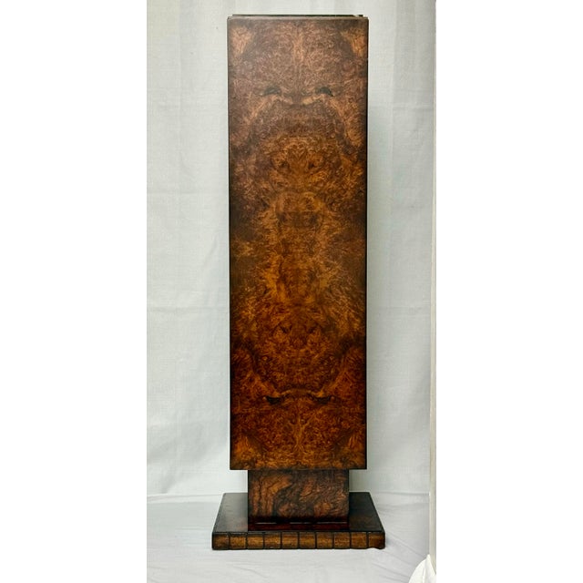 Maitland - Smith Exquisite Monumental 46" Maitland-Smith Burl Wood "Skyscraper" Pedestal - 1980s Postmodern Art Deco Revival For Sale - Image 4 of 12