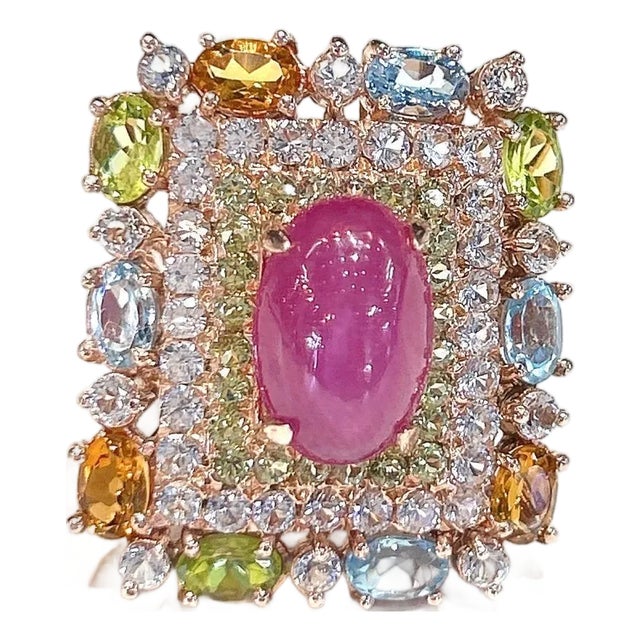 Bochic “Orient” Vintage Diamond, Ruby & Multi Sapphire Ring Set In 18K Gold&Silv For Sale