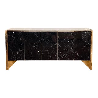1980s Ello Nero Marquina Black and Brass Credenza or Sideboard For Sale