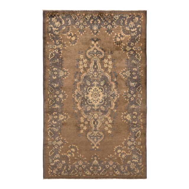 Hand-Knotted Vintage Sivas Rug in Beige-Brown With Medallion Floral Pattern For Sale