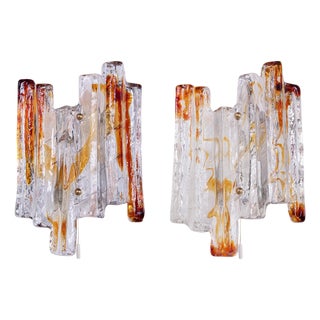 Amber Murano Glass and Brass Lava Wall Sconces by J. T. Kalmar, Austria, 1960s, Set of 2 For Sale