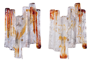 Amber Murano Glass and Brass Lava Wall Sconces by J. T. Kalmar, Austria, 1960s, Set of 2