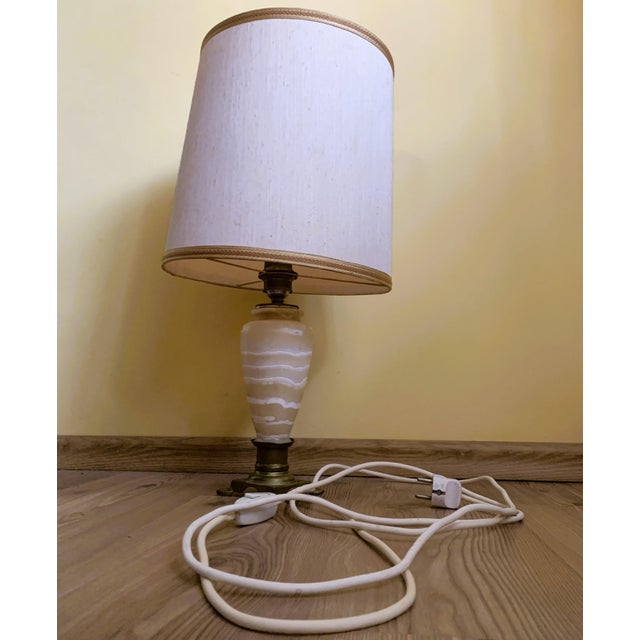 Beige Neoclassical Brass and Stone Table Lamp, 1950s For Sale - Image 8 of 18