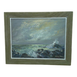 Mid 20th Century Mid-Century Modern Seascape of Crashing Waves and Seagull For Sale