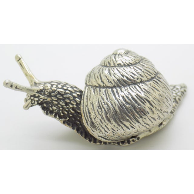 Italian Vintage Italian Handmade Silver Real Life Size Snail Solid Detailed Figurine Made in Varese 1980s For Sale - Image 3 of 12