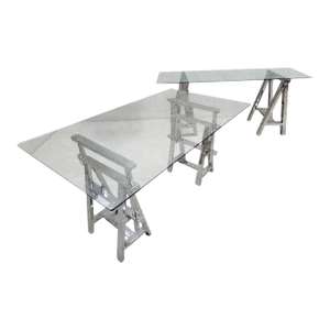 Vintage Contemporary Chrome Sawhorse Adjustable Table/Desk With Glass Top - Set of 2