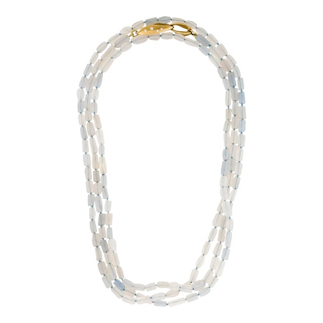 Marlene Stowe Chalcedony Bead Diamond Gold Clasp Necklace For Sale