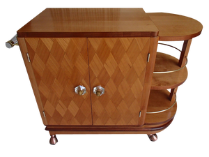 Art Deco Bar Wagon with Intarsia and Acrylic Glass Handle, 1930s