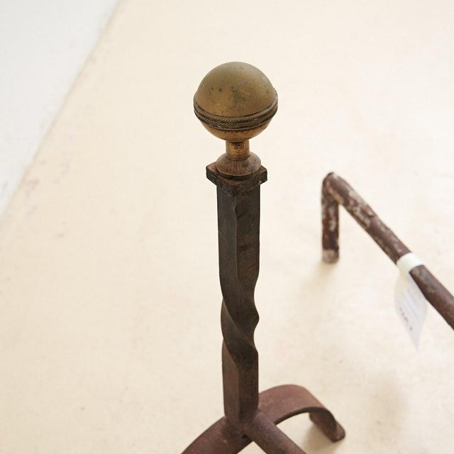 Antique Wrought Iron Andirons, Set of 2 For Sale - Image 4 of 7