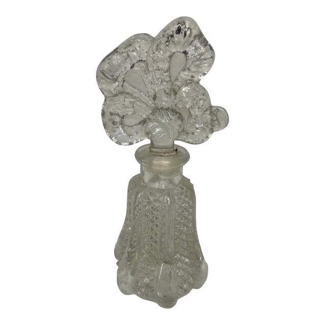 Beautiful Bow Shaped Top, Etched Glass Perfume Decanter For Sale