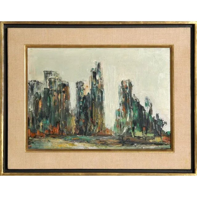Cityscape on Water II Miriam 'Midge' Karr Year: circa 1965 Size: 10 in. x 14 in. Framed size: 15 x 19 inches Oil on...