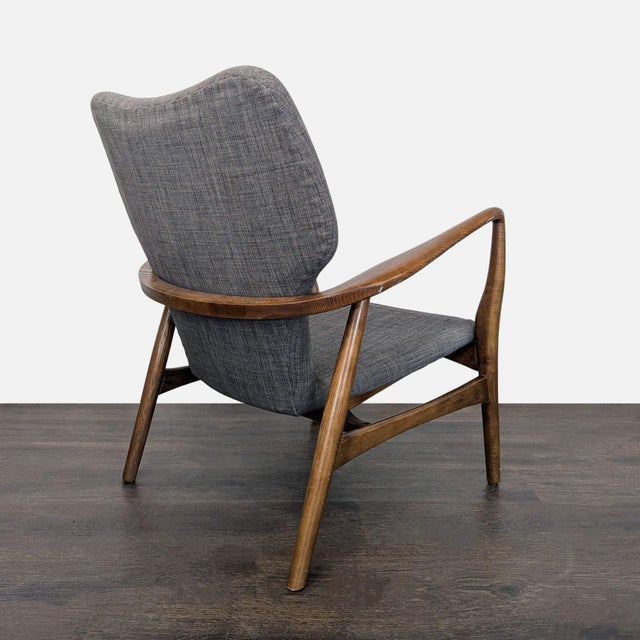 Mid-Century Modern Lounge Chair With Wooden Frame and Grey Upholstery For Sale - Image 4 of 9