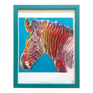 Andy Warhol Estate Vintage 1989 Endangered Species Framed Lithograph Print " Grevy's Zebra " 1983