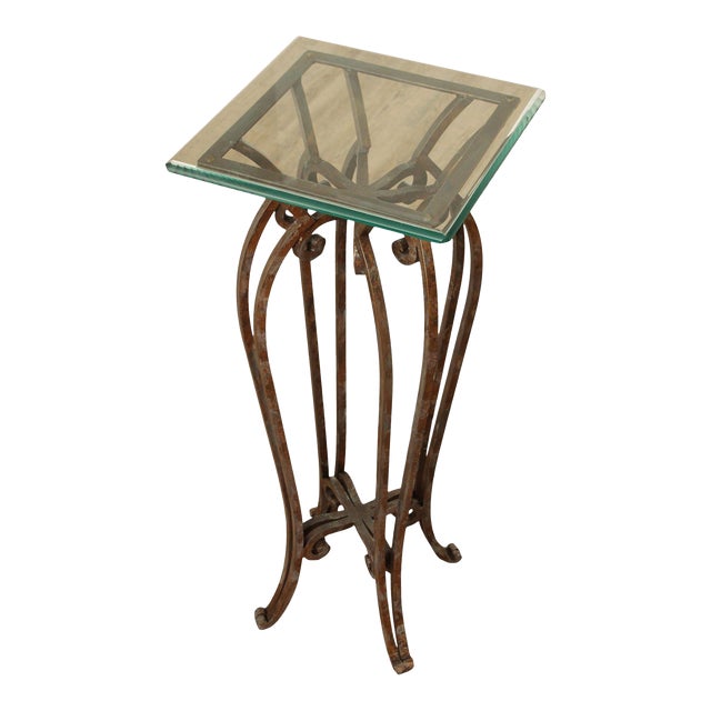 Vintage Scroll Wrought Iron Glass Top Pedestal Stand Chairish