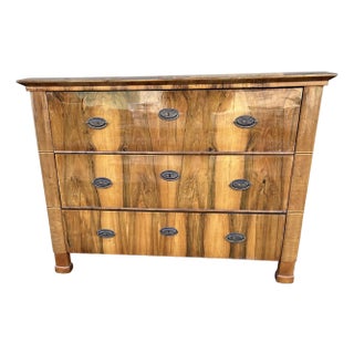 Antique Biedermeier Walnut Three-Drawer Chest, Circa 1830s — 50.5”w For Sale
