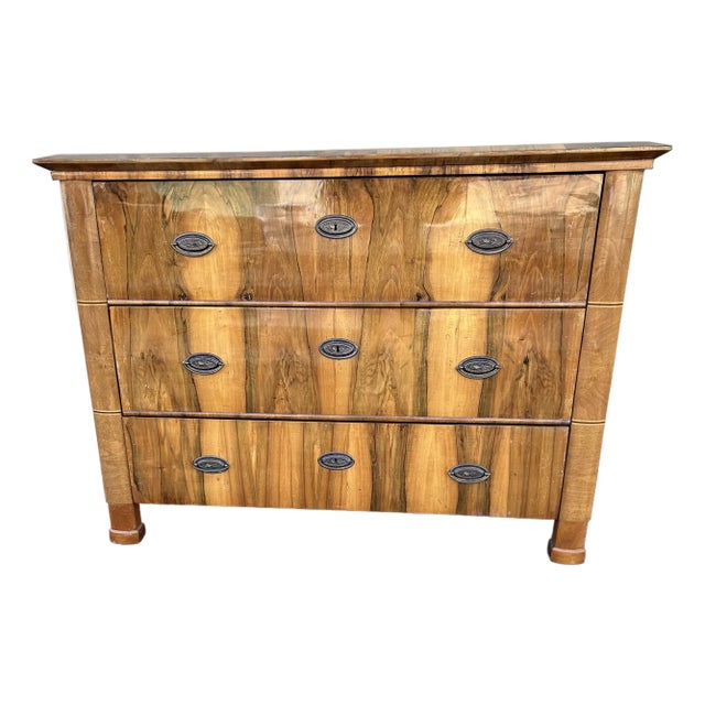 Antique Biedermeier Walnut Three-Drawer Chest, Circa 1830s — 50.5”w For Sale