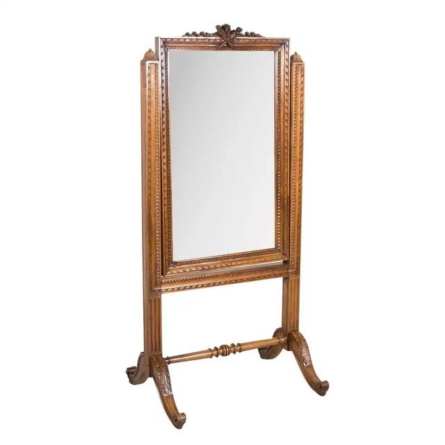 Exceptional 19th Century French Louis XVI Style Carved Walnut Cheval Mirror For Sale - Image 13 of 13