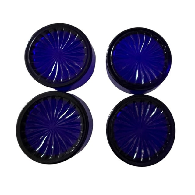 Late 19th Century Antique Set of 4 Sterling Silver Cobalt Blue Glass Salt Cellar 1900 Footed Edwardian Victorian For Sale - Image 5 of 7