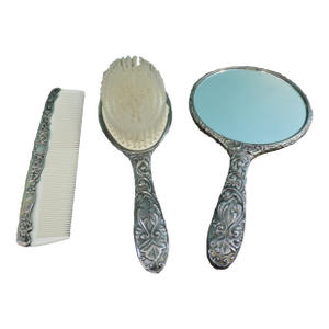 Vintage 3 Piece Vanity Set of Brush, Comb, and Hand Mirror