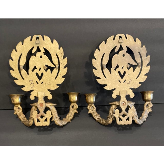 1950s Pair of Brass Two Light Candle Sconces For Sale - Image 5 of 5