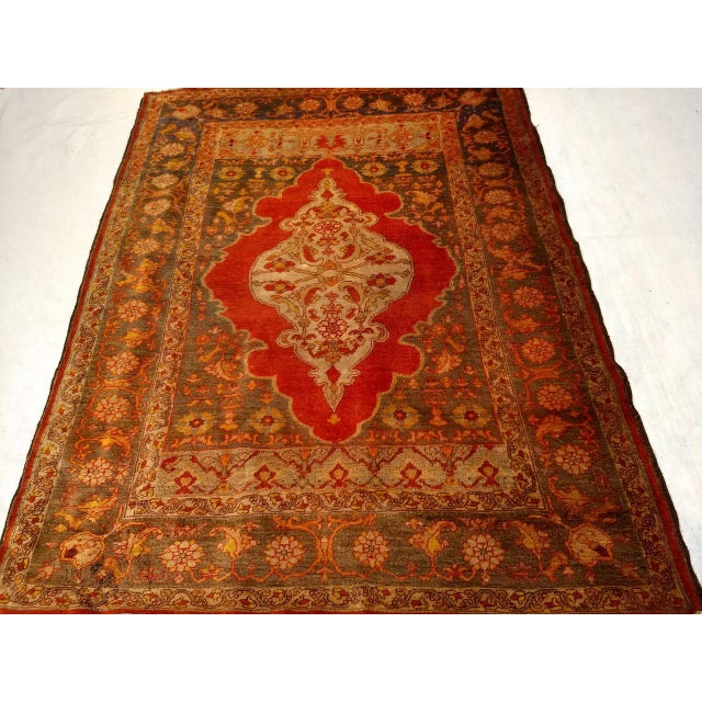Turkish 19th Century Turkish Oushak Area Rug, Hand-Knotted Wool, Red & Ivory, 5' x 6' For Sale - Image 3 of 11