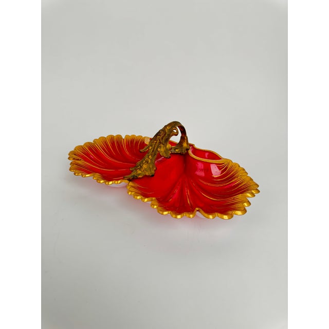 Art Deco 19th Century Bohemian Gilt Decorated Cranberry & Opaline Glass Dish For Sale - Image 3 of 4