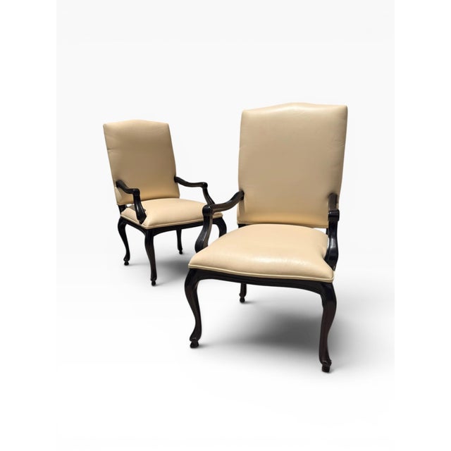 Chippendale Kreiss Cream Leather Chippendale Style Armchairs – Pair For Sale - Image 3 of 15