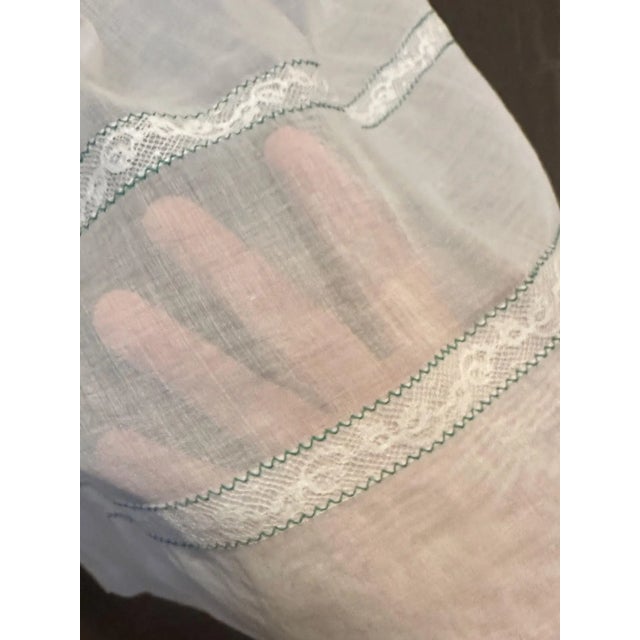 Vintage 1930s Sheer Cotton Apron w/ Lace Inserts & Aqua Zig-Zag Stitching Handmade For Sale In Philadelphia - Image 6 of 8
