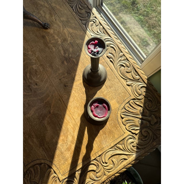 Mediterranean Vintage Brass Candle Holders - a Pair For Sale - Image 3 of 6