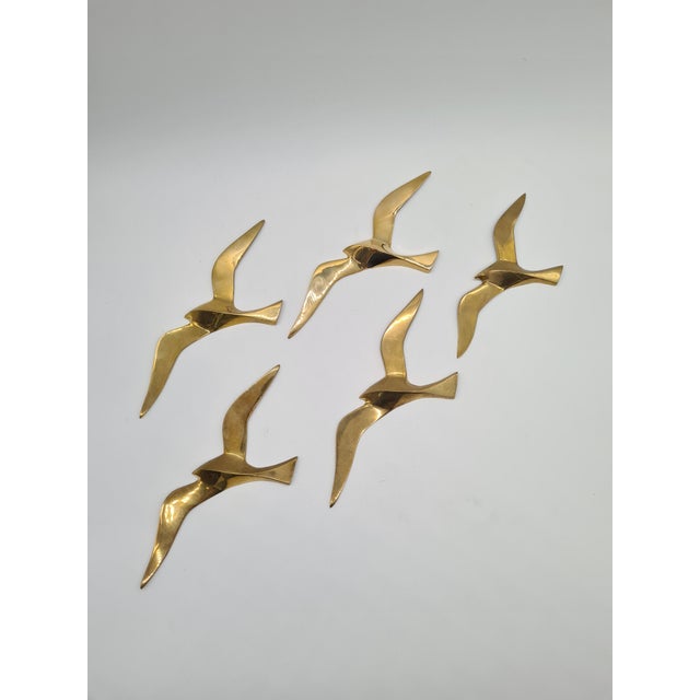 Vintage Wall Decorations Seagulls in Gold Brass, Norway, 1970s, Set of 5 For Sale - Image 4 of 7