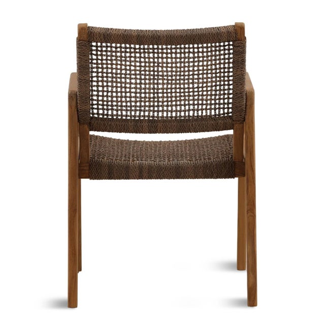 Mocha Faux Wicker & Teak Outdoor Dining Chair For Sale - Image 4 of 7
