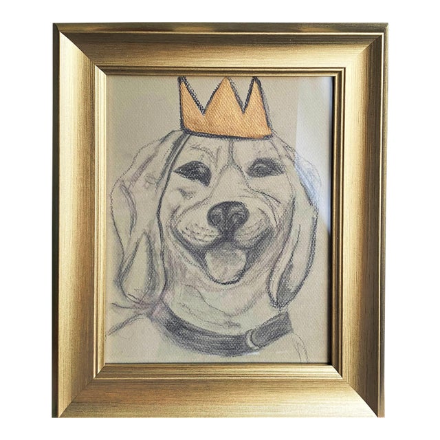 Dog Portrait Drawing Original Art Labrador Sketch Charcoal Dog Illustration Framed by Tatiana Duperault For Sale