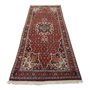 Hamedan Rug 4'7'' X 9'5'' Red Wool Vintage Tribal Hand-Knotted Oriental Carpet