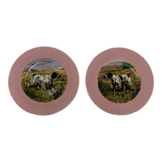 Antique Hunting Dog Decorative Plates, a Pair For Sale