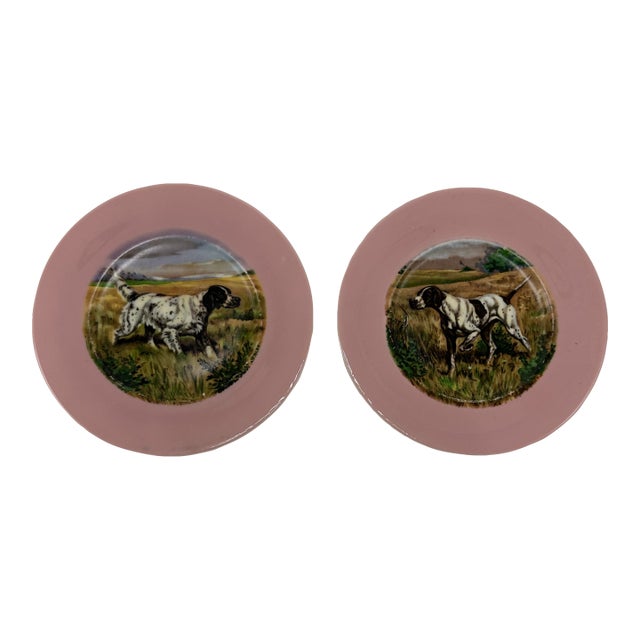 Antique Hunting Dog Decorative Plates, a Pair For Sale