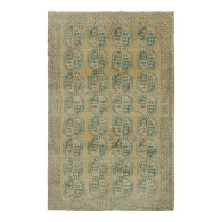 Vintage Ersari Rug in Beige-Brown and Teal Geometric Patterns, From Rug & Kilim For Sale