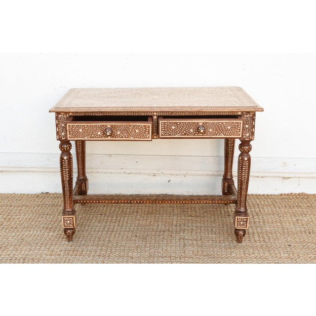 British Colonial Scalloped Inlay Design Writing Desk For Sale In Los Angeles - Image 6 of 13