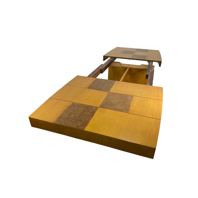 Authentic Gilbert Rohde for Herman Miller Dining Table With Burlwood Checkerboard Top & Two Leaves For Sale - Image 11 of 18