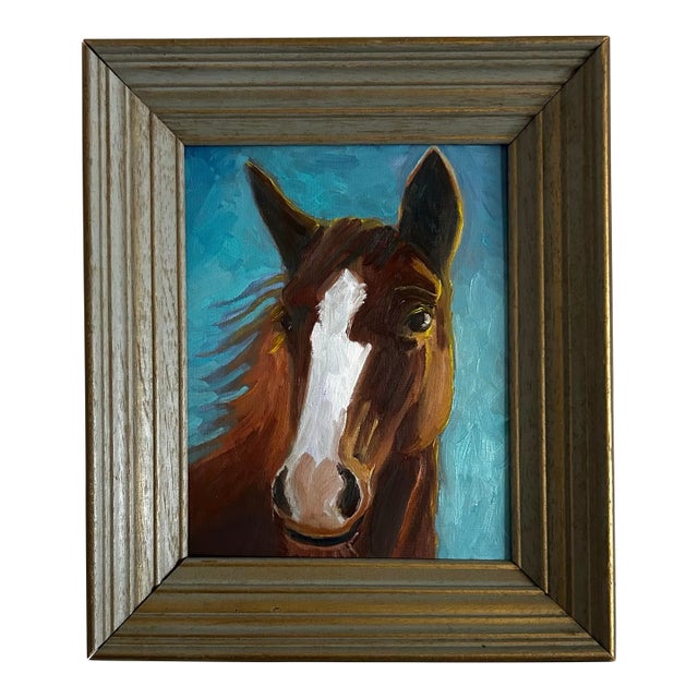 Original Oil Painting Portrait of a Horse in Vintage Frame For Sale