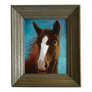 Original Oil Painting Portrait of a Horse in Vintage Frame